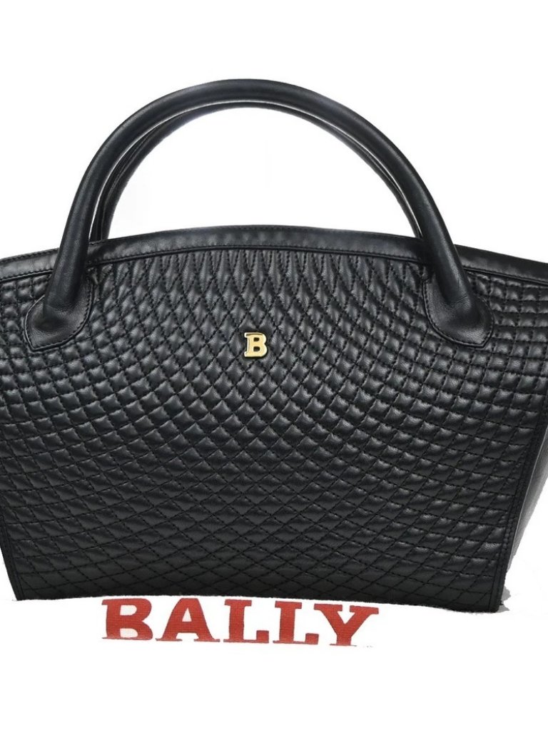 Bally Logo Tassel Hand Bag Quilted Leather Black Ghw Italy 09ma542